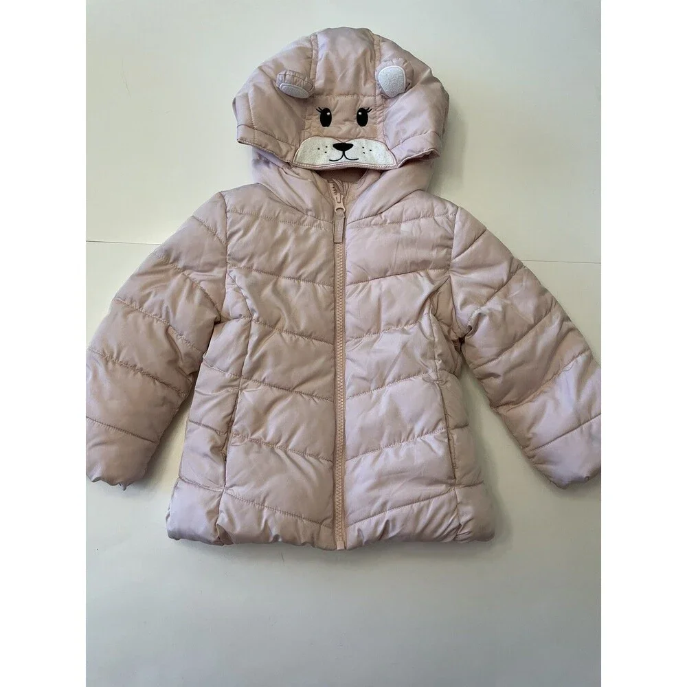 The Children’s Place Girls Pink Bear Puffer Jacket Size 3T Toddler